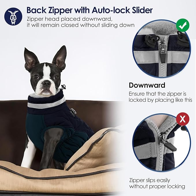 AOFITEE Dog Coat, Warm Dog Winter Coat, Reflective Turtleneck Large Dogs Jacket with Harness Built in, Turtleneck Pet Winter Jacket, Waterproof Pet Snow Jackets Fleece Vest, Navy XL