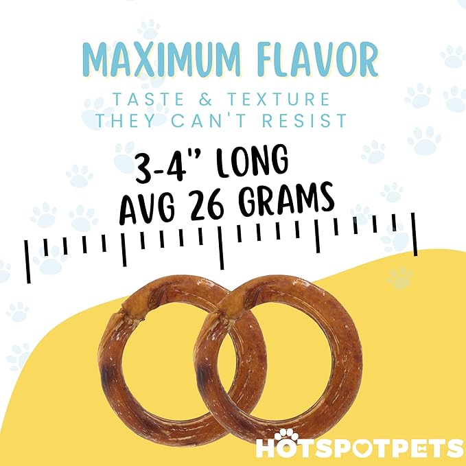hotspot pets Bully Stick Rings for Dogs (10 Pack) 4 Inch Circles- Premium All Natural Long Lasting Twisted Beef Pizzle Dog Chew Treats - Grain Free, Fully Digestible, Rawhide Alternative Thick Chews