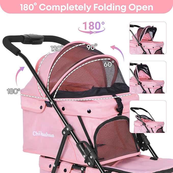 Double Pet Stroller for Dogs and Cats,Cat Strollers for 2 Cats,Double Dog Stroller for 2 Small Medium Dogs,4 Lockable Wheels/Lightweight/Folding,Pink