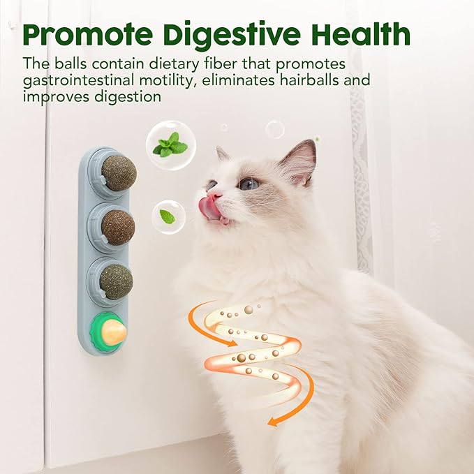 Potaroma 4 Catnip Silvervine Ball Toys, Extra Cat Energy Ball, Edible Cats Lick Kitten Chew, Teeth Cleaning Dental Wall Treats, Concentrated Flavor for All Breeds