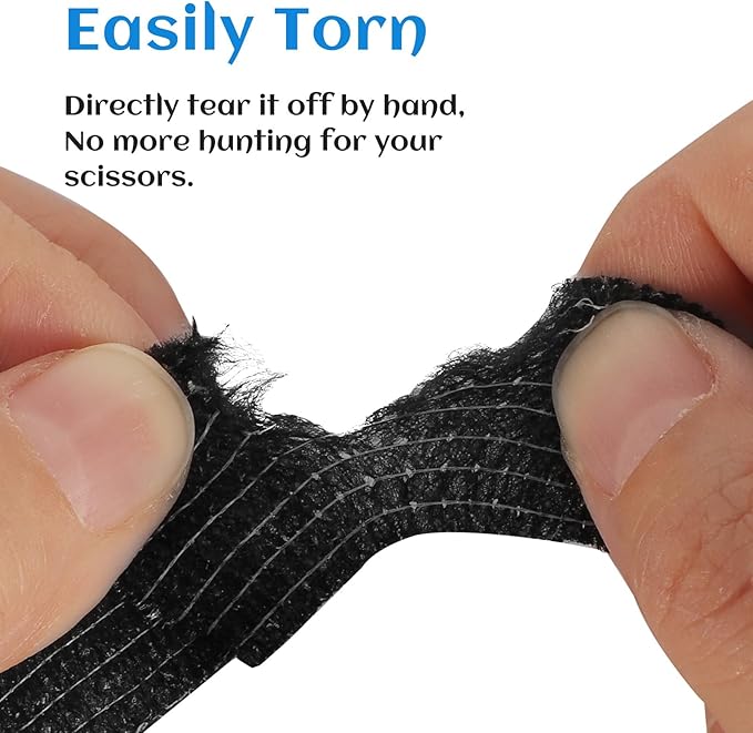 24 Rolls Elastic Self Adhesive Bandage Wrap 1 Inch, Breathable Non Woven Cohesive Bandage, Vet Wrap for Dogs, Ankle Sprains Swelling Medical First Aid Tape, Sports Athletic Tape Black