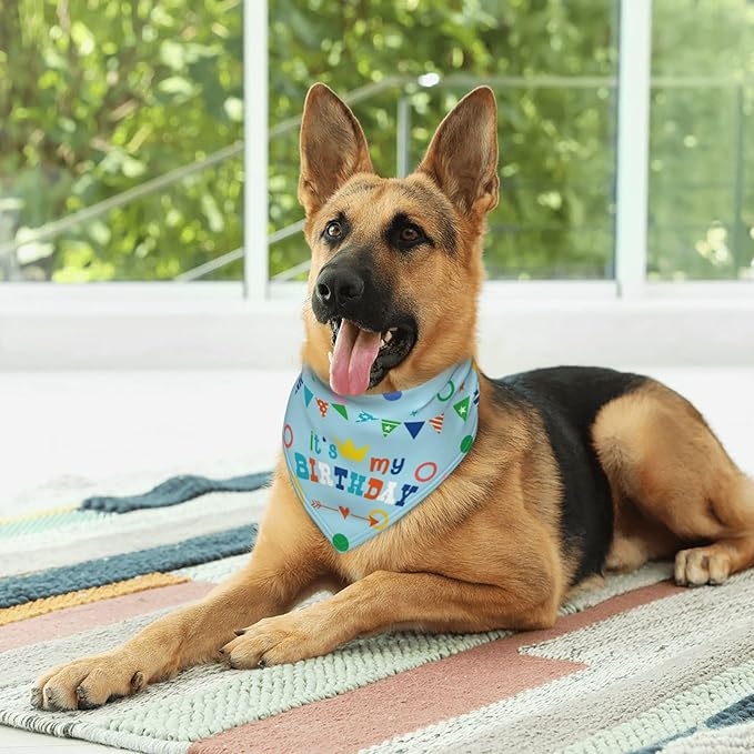 It's My Birthday Blue Dog Bandana Scarf Triangle Bibs Pet Accessories Cat Kerchief