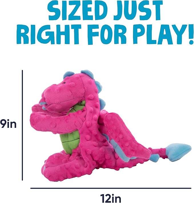 goDog Dragons Squeaky Plush Dog Toy with Chew Guard Technology, Durable Fabric & Squeaker for Active Play, Pink, Large