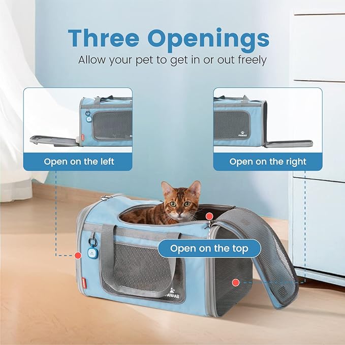 Pawaii Airline Approved Cat Carrier, Cat, Dog Carrier with ID Tag, Collapsible Pet Travel Carrier, Foldable, Protable, Comfortable, Convenient Pet Travel Carrier for Cats and Puppy