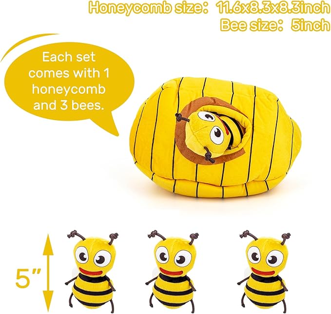 Hollypet Hide and Seek Squeaky Dog Toy, Designed Interactive Puzzle Plush Stuffed Puppy Toys, Bees