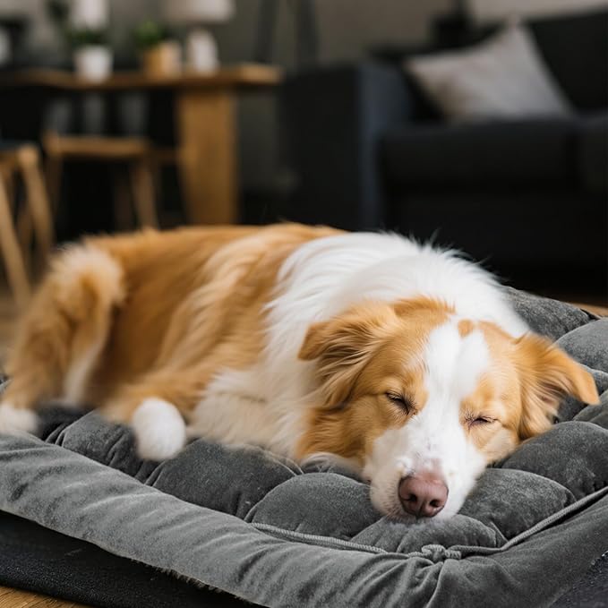 Soulbond Backseat Pet Bed Mat,Dog Bed for Car,Fuzzy Dog Seat Cover for Car Back Seat, Non-Slip Travel Pet Mat, Fit for Backseat Extenders and Seat Covers(Glossy-Dark Gray)