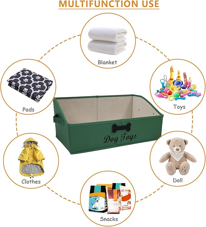 Large Dog Toy Basket Collapsible Pet Toy Box Fabric Trapezoid Dog Toy Bin Storage for organizing pet Toys/Blankets/leashes/Rope Toys/Clothing-Can be Personalized-Green