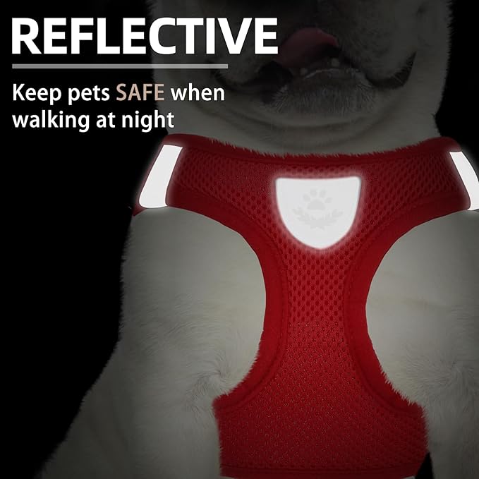 PUPTECK Adjustable Dog Harness Collar and Leash Set Step in No Pull Pet Harness for Small Medium Dogs Puppy and Cats Outdoor Walking Running, Soft Mesh Padded Reflective Vest Harnesses