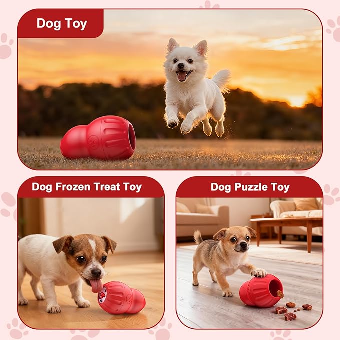 VIWIK Frozen Treat Dispensing Dog Toy for Medium Small Dogs, Interactive Dog Puzzle Toys for Boredom, Cognitive Dog Enrichment Toys, Freezable Fillable Rubber,Reduces Anxiety Red