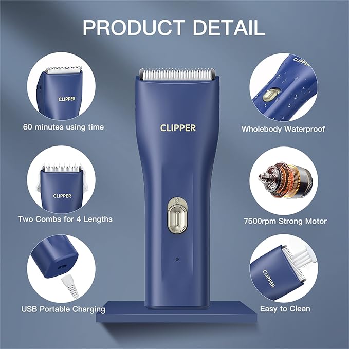 Dog Cat Home Hair Waterproof Clipper Wireless Dog Trimmer for Grooming,Blue,TS006