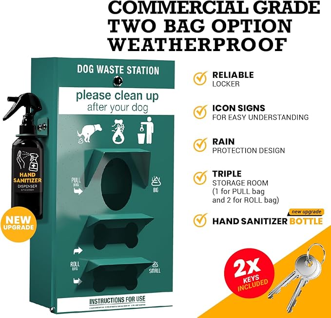 ALAGPRO® Dog Waste Station Bag Dispenser Outdoor Pet Waste Station with Hand Sanitizer Bottle, Dog Poop Station with Free 400 Roll and 200 Pull Waste Bags for Backyard, Park & HOA's