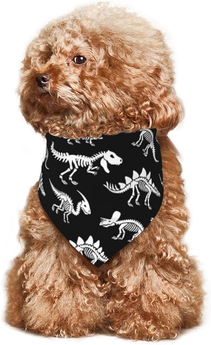 Dinosaur Skeleton Fossil Primitive Halloween Dog Bandana Scarf Triangle Bibs Pet Accessories Cat Kerchief