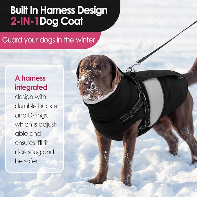 AOFITEE Small Dog Coat, Dog Winter Coat with Harness Built in, Warm Dogs Jacket with Zipper & Polar Fleece Collar, Waterproof Pet Snow Jacket Snowsuit for Schnauzer, Chihuahua Yorkshire, S
