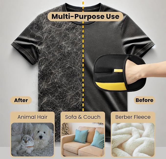 2pcs Pet Hair Removal Gloves for Cats & Dogs – Newly Upgraded Electrostatic Pet Hair Glove – Lint Removal Gloves for Sofa, Couch, Car Seat & Clothe – Magic Brush Pet Hair Remover – Catch Glove for Fur