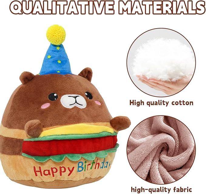 Hamburger Capybara Plush Stuffed Animal Capybara Plush Wear Birthday Hat Kawaii Stuffed Toys Soft Home Plushie Decoration Gifts for Boys Girls