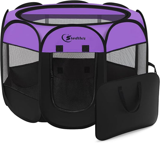 Dog Cat Playpen, Puppy Pet Playpen, Small Dogs Tent Crates Cage Indoor/Outdoor, Portable Pop Up Dog Kennel Playpen with Carrying Case for Dogs/Cats/Rabbits,Purple