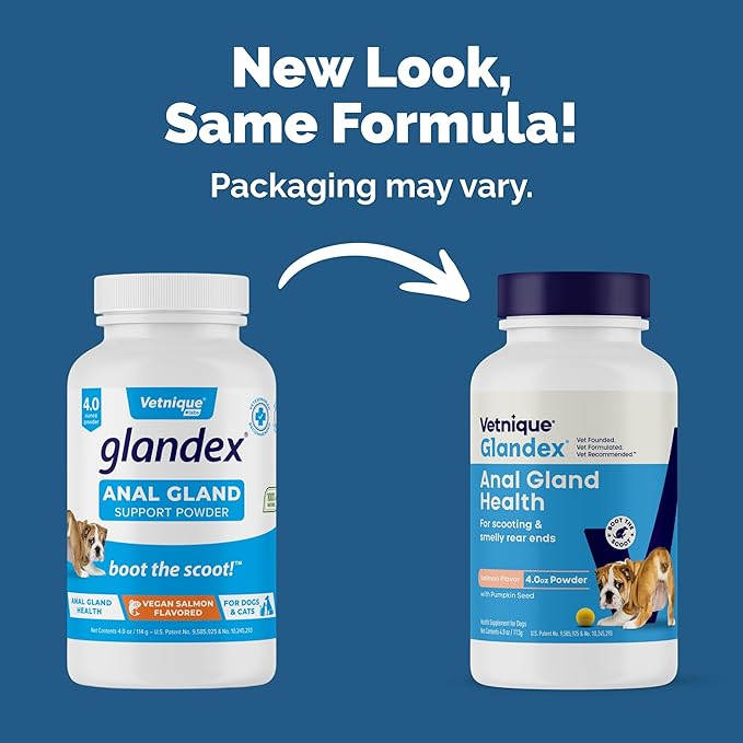 Vetnique Glandex Dog Fiber Supplement Powder for Anal Glands with Pumpkin, Digestive Enzymes & Probiotics - Vet Recommended (Regular or Advanced Strength) - Boot The Scoot (4.0 oz, Salmon)