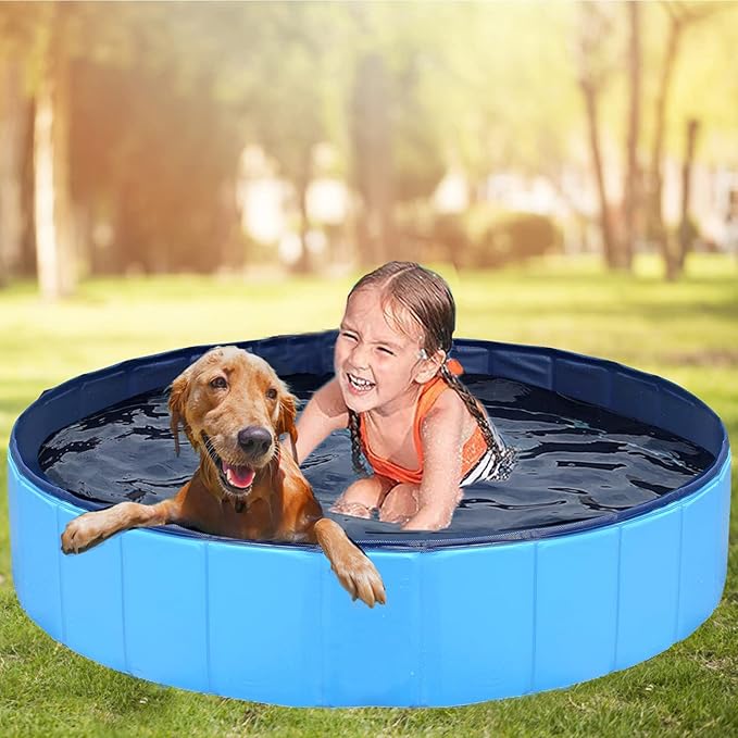 Upgraded Foldable Dog Pet Swimming Pool Plastic Children's Padding Pool Bathtub Large Small Dogs Outdoor Leak-Proof Collapsible Pool(S-32"x 8")