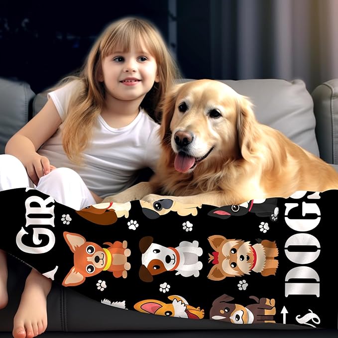 Dog Blanket Puppy Plush Gifts Just A Girl Who Loves Dog Blankets Ultra Soft Cozy Flannel Throw Blankets Bedding for Kids Girls Adults Women Gifts 50"x40"