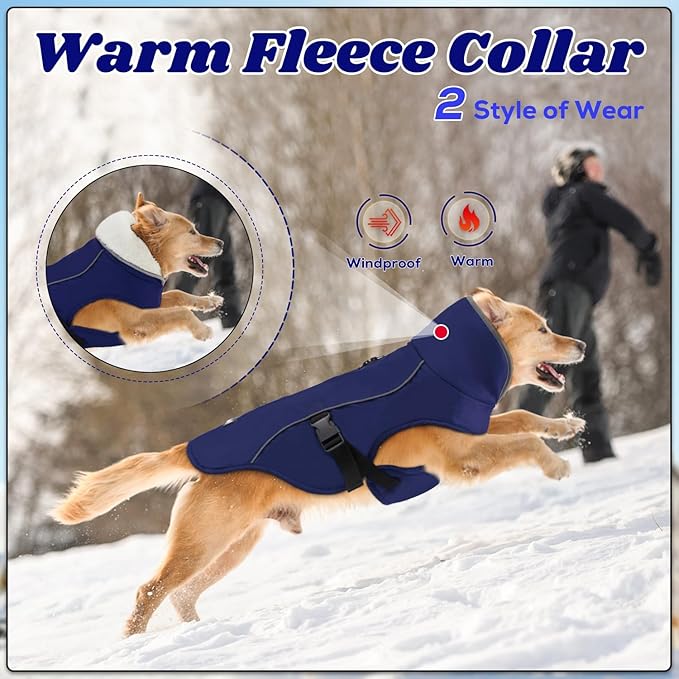 EMUST Winter Dog Jacket, Windproof Dog Apparel for Cold Weather, Reflective Coats for Dogs, Warm Puppy Jacket for Cold Winter, Blue S