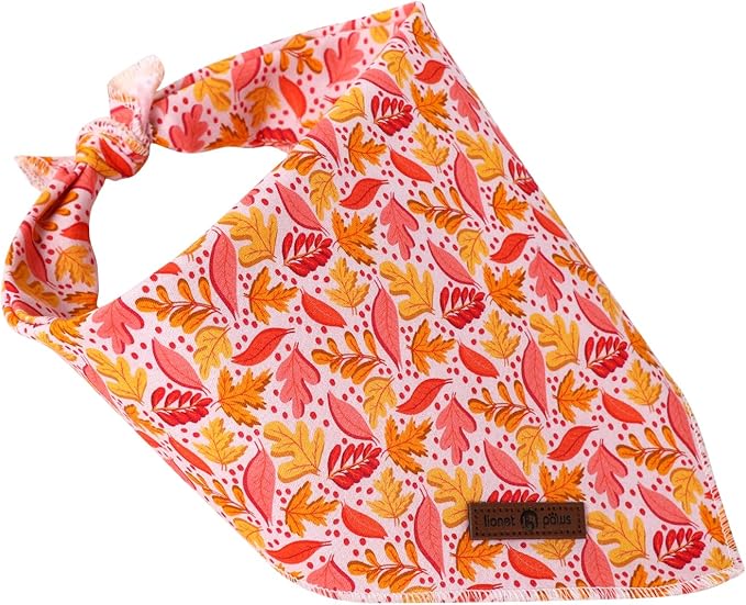 Lionet Paws Cotton Dog Bandanas,Pink Yellow Leaves Comfortable Dog Bandana Bibs Scarf Dogs Kerchief,Autumn Scarves for Small Medium Dogs Pets