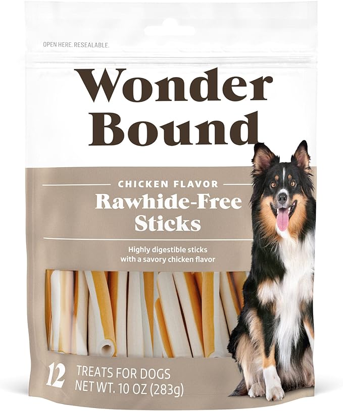 Wonder Bound Chicken Flavor Dog Treat Sticks - 12 Count - Rawhide-Free, Dental Health Chews for Plaque & Tartar Control, Easy Digest, Long-Lasting Snack