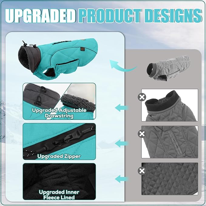 EMUST Pet Vests for Winter, Fleece Lined Dog Coat for Cold Weather Warm Dog Jackets for Small Medium Large Dogs, Pet Apparel for Cold Weather, Turquoise, XXXL