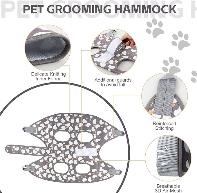 Dog Grooming Hammock for Small Dogs Cat, Dog Grooming Harness for Nail Trimming, Pet Grooming Hammock Sling for Cutting Nails with Nail Clippers, Nail File