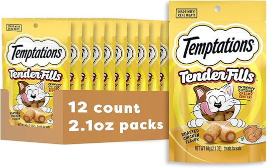 Temptations Tender Fills Crunchy and Soft Adult Cat Treats, Roasted Chicken Flavor, 2.1 oz. Pouch (Pack of 12)