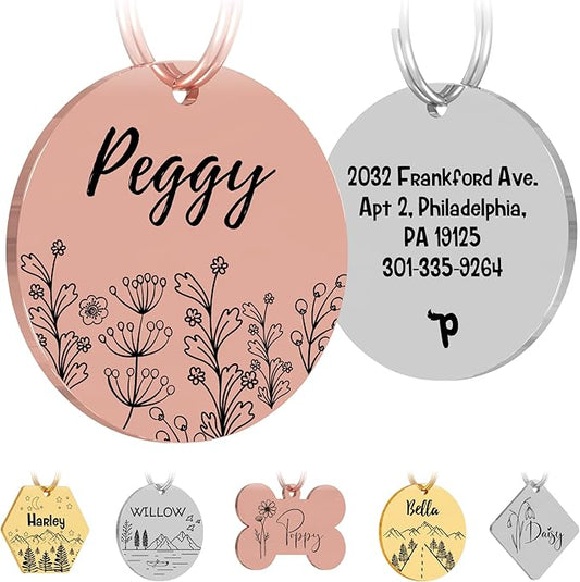 PawFurEver Personalized Dog Tags - Custom Name Tags for Small and Large Dogs - Stainless Steel, Engraved, Circle, Silver