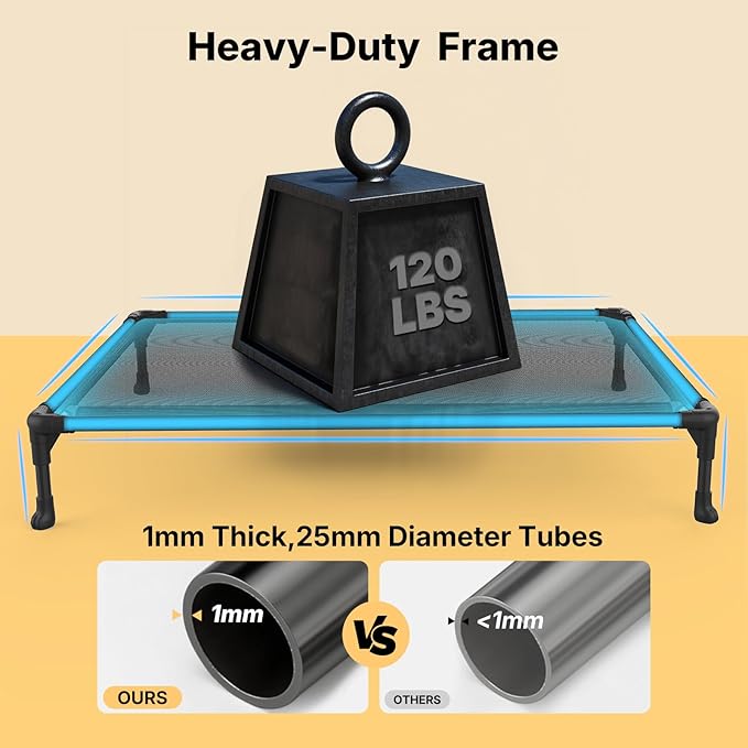 Veehoo Outdoor Elevated Dog Bed Large Sized Dogs, XL Cooling Raised Dog Cots Beds Training Platform Off Ground Hammock with Breathable Mesh, No-Slip Feet, 49"x33", Black Silver