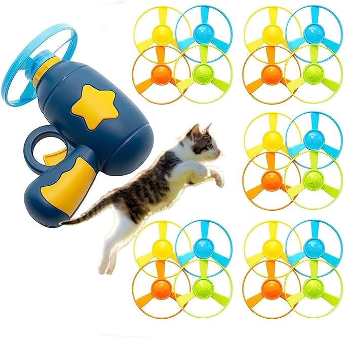 Cat Fetch Toys, Interactive Flying Cat Toy with 20 Flying Propellers, Dog Cat Pet Tracks Chasing Toy for Indoor,Outdoor Cats (Dark Blue)
