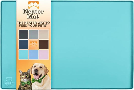 Neater Pet Brands Neater Mat Pet Mats for Food and Water, Cat & Dog Bowl Mat Waterproof Silicone, Feeding Tray, Dog Food Mats for Floors, Placemat w/Raised Edge for Under Bowls, 24” x 16”, Aquamarine