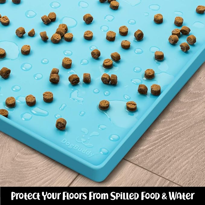 DogBuddy Dog Food Mat – Waterproof Dog Bowl Mat for Food and Water, Silicone Pet Feeding Mats for Floors, Non-Slip Placemat with High Edges for Dogs Bowls, Puppy Essentials (Small: 19"x12", Maya)