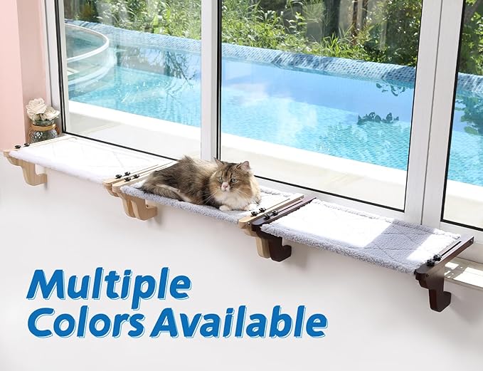 Zakkart Easy Seat Cat Perch for Window Sill - Hammock Design w/Premium Wood & Robust Metal Frame - Cat Window Seat for Large Cats and Kittens (Dark Stained Wood w/Gray Bed, Medium (23''W x 14''D))