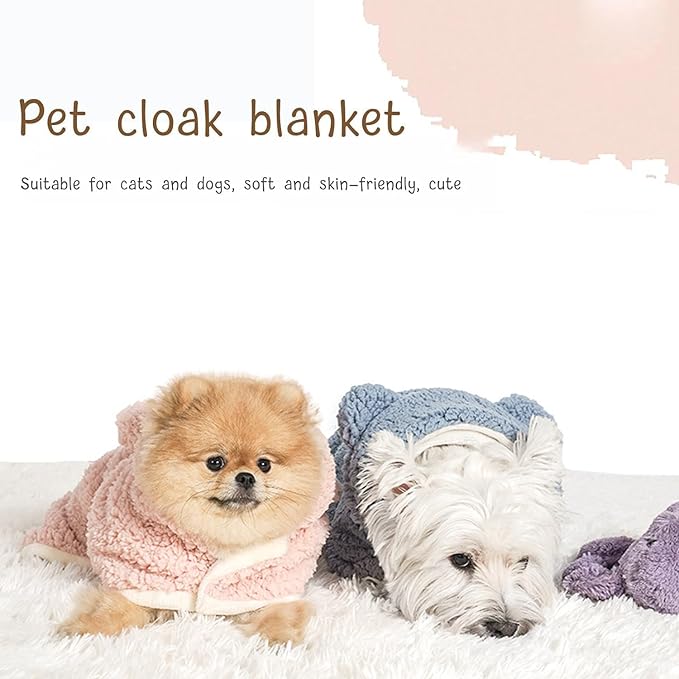Pet Cape Blanket,Wearable Dog Robe, Non-Slip Backing, Hooded Cape Blanket for Dogs and Cats (Pink, Small)