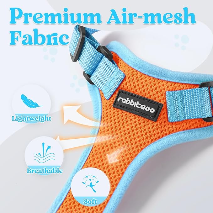 rabbitgoo Cat Harness and Leash Set, Escape Proof Soft Adjustable Vest Harnesses for Outdoor Walking, Easy Control Breathable Kitten Jacket with Reflective Strips, Orange & Light Blue, S