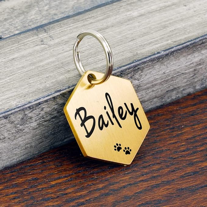 Ultra Joys Dog ID Tag, Custom Stainless Steel Dog Tag, Personalized Dog Tag, Small (1.25'' Dia), Gold, Brushed Finish