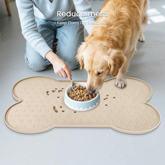 Dog Food Mat Anti-Slip Silicone Dog Bowl Mat Thicker Pet Placemat Waterproof Cat Feeder Pad with Raised Edge Puppy Kitten Feeding Mats Suitable Small Medium-Sized Dogs Cats Eating Tray