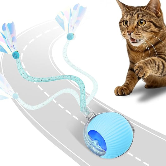 Interactive Cat Toys for Indoor Cats, Automatic Kitten Toys for Bored Indoor Adult Cats, Smart Kitten Rolling Ball Moving Balls Toy, Rechargeable Dog Cat Ball for Enrichment Exercise (Blue)