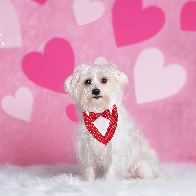 ADOGGYGO Valentine Dog Tuxedo Bandana, Red Heart Pet Tux with Bowtie Adjustable Valentine Costume for Small Dogs Pets (S)