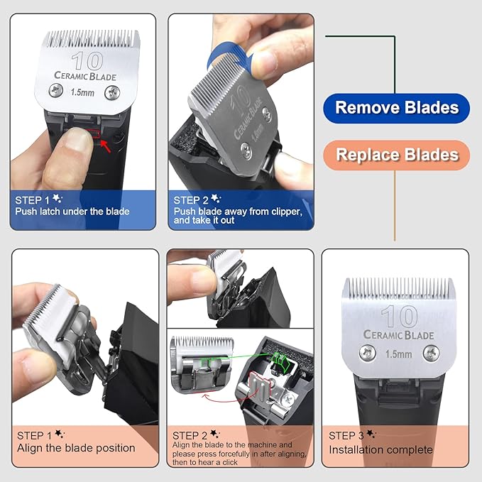 Detachable Pet Dog Grooming Clipper Ceramic Blades,Compatible with Size-15 Cut Length 3/64-Inch(1.2mm),Compatible with andis/Oster A5/Wahl KM10 Series Clippers