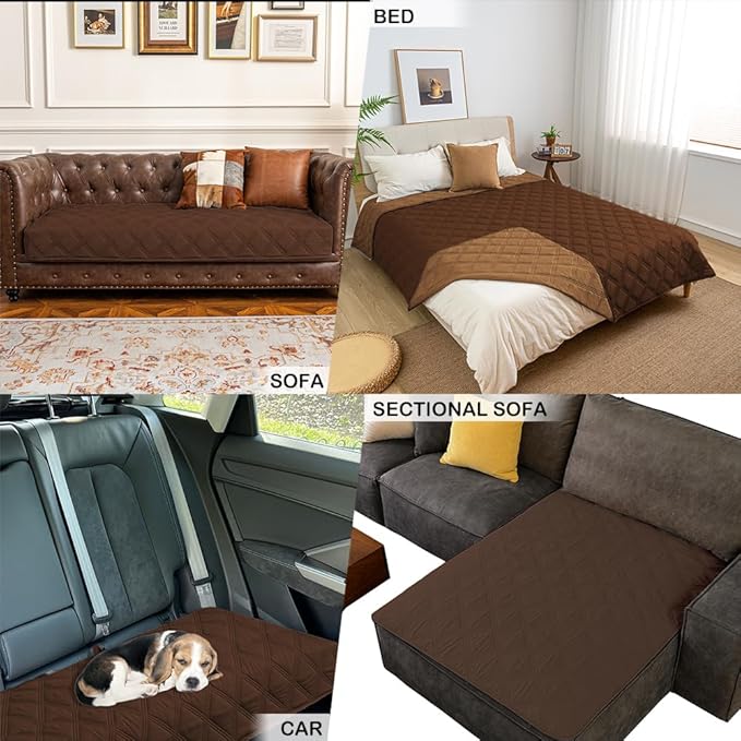 fuguitex Waterproof Dog Blanket Reversible for Small Dogs Resistant Leakproof Washable Couch Cushion Bed Protector Cover for Indoor Furniture Pet Friendly（82"*82",Brown+Chocolate