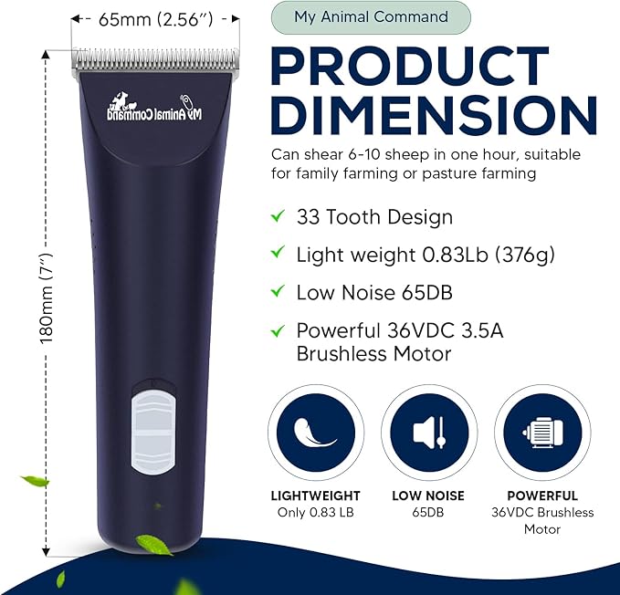 Professional Livestock Clippers for Grooming, Lightweight, Powerful Due to Our Innovative Brushless Motor, Thick Coats Trimmer for Sheep, Horses, Pigs, Farm Animals and Large and XL Dogs (Rescued)