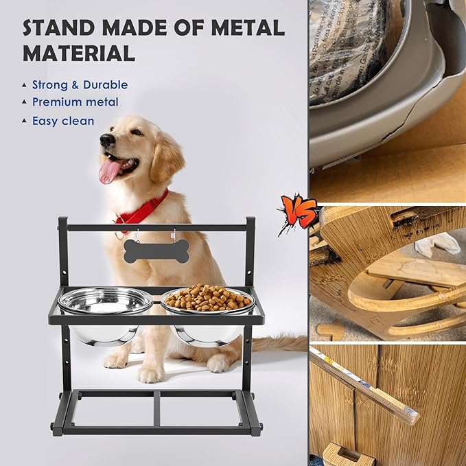 Elevated Dog Bowls for Dogs,Raised Dog Bowl Stand with Two 1700ML Stainless Steel Bowls, Adjustable Tall Dog Food Water Bowls
