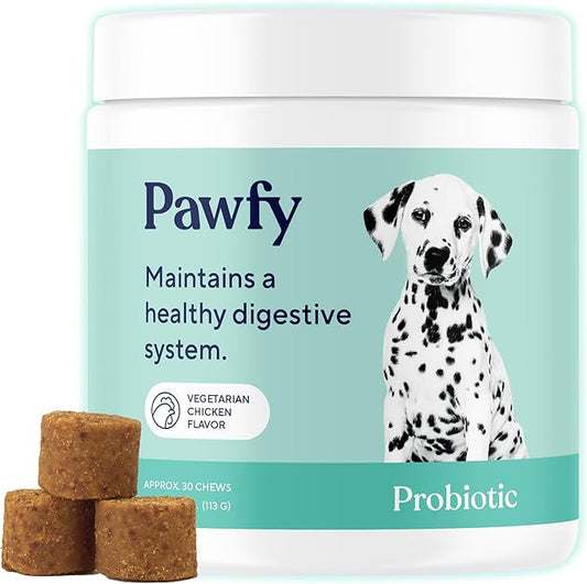 Pawfy Probiotics for Dogs | Supports Digestive Health, Diarrhea for Small, Large Dogs | Improves Gut Health | Anti Yeast Supplements | Skin Health Seasonal Allergies Support - 30 Chews (Chicken)
