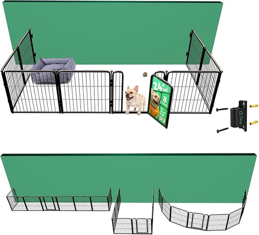 FXW Homeplus Unleashed Indoor Dog Playpen - Stress-Free and Safe Play, Heavy Duty 24 Inch 8 Panels with Fence-to-Wall Anchor (Pack of 4) for Puppy and Small Dogs, Black│Patented