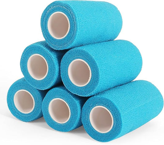 6 Rolls Elastic Self Adhesive Bandage Wrap 4 Inch, Breathable Non Woven Cohesive Bandage, Vet Wrap for Dogs, Ankle Sprains Swelling Medical First Aid Tape, Sports Athletic Tape Blue