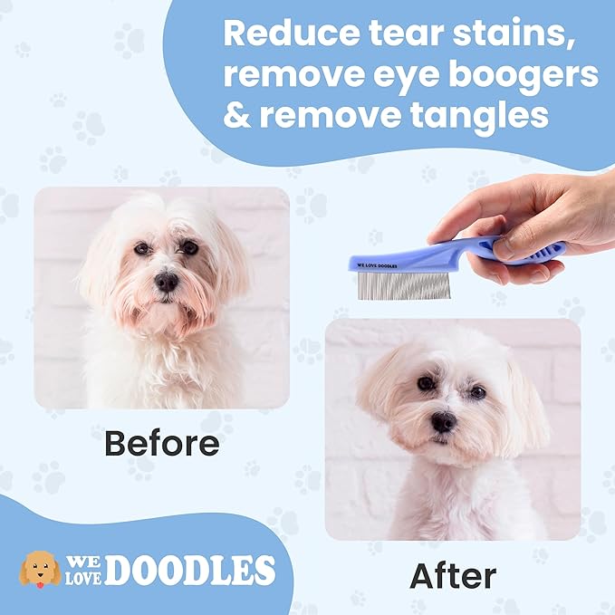 We Love Doodles Dog Face Comb and Dog Cologne & Perfume Bundle - Fine Tooth Flea Comb for Dogs and Tear Stain Remover Metal Comb - Deodorizing Pawfume for Pets, Organic, Long Lasting After Bath, Made
