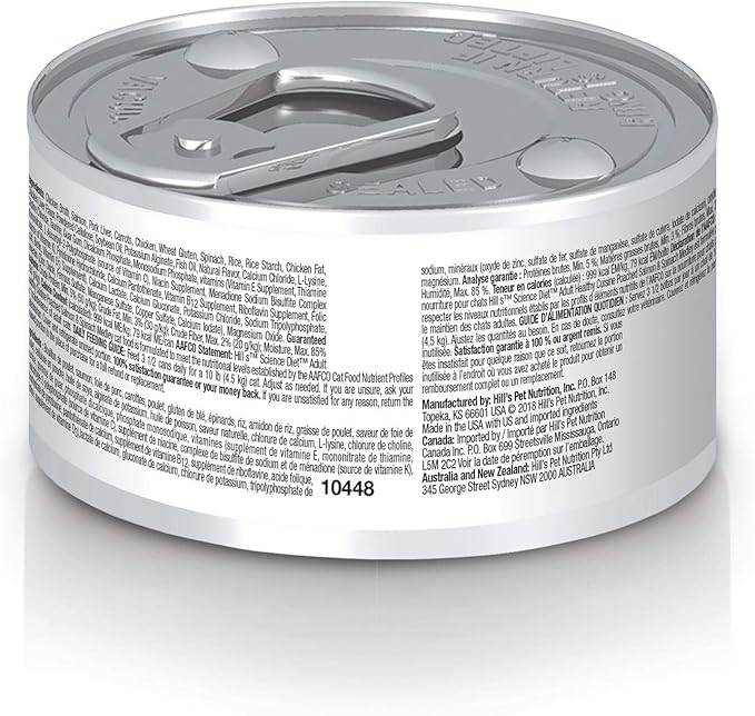 Hill's Science Diet Adult 1-6 Healthy Cuisine Wet Cat Food, Poached Salmon & Spinach Stew, 2.8 oz. Cans, 24-Pack